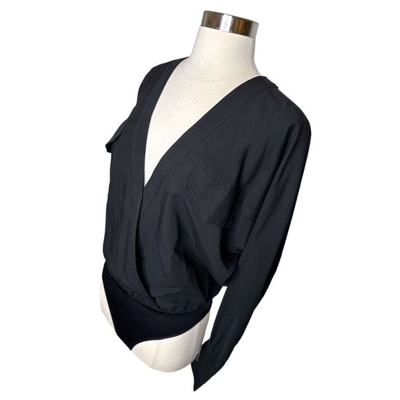 Good American Utility Surplice Wrap Bodysuit - Size 2 (Medium) - Black - Picture 4 of 7